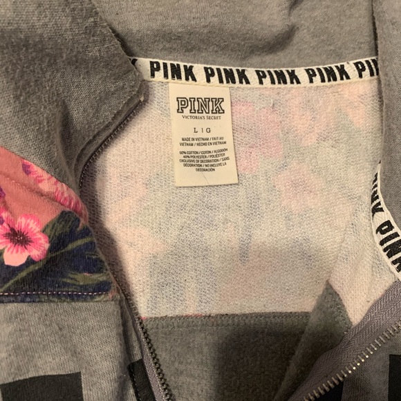 PINK quarter zip floral sweater - Picture 2 of 3